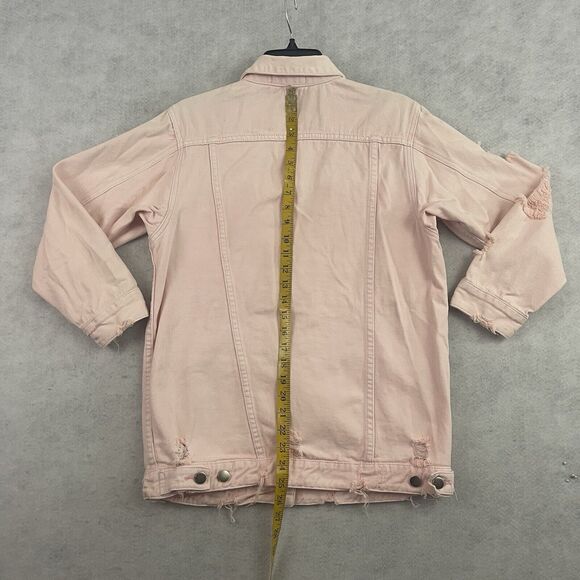 Hot & Delicious Denim Jacket Womens Size Small Pink OversizedDistressed ButtonUp - Picture 6 of 11